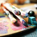 Beautiful still life with professional art materials, close up