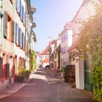 Old tranquil street of Basel with ancient houses