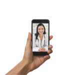 Hand holding black smartphone with white screen for mock up isolated on white background with clipping path.