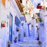 Street with stairs in medina of moroccan blue town Chaouen