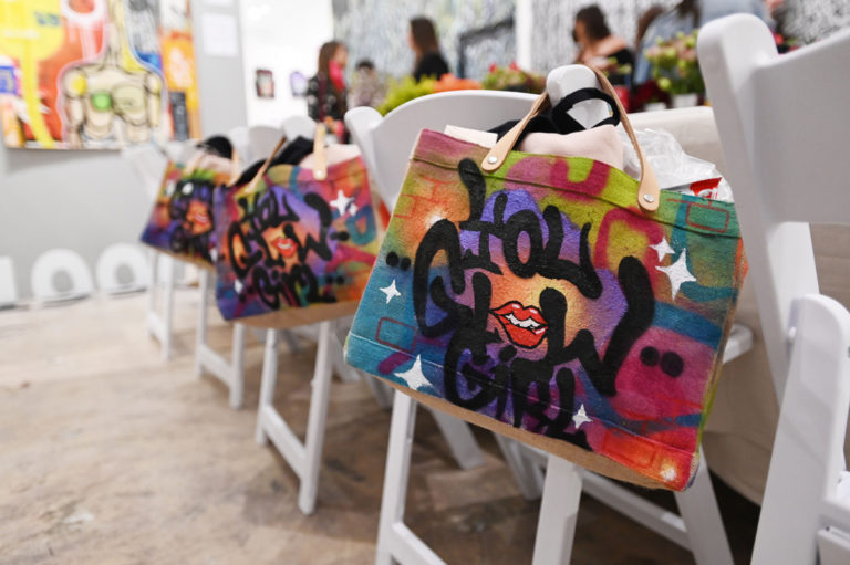 You Glow Girl Original Apolis Market Bag handpainted by legendary graffiti artist Miss Reds.