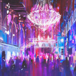 interior night club with bright lights,illustration painting