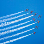 Eight alpha jets planes in flight