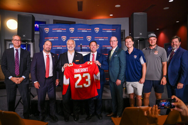 Paul Maurice, Bill Zito, Jerry Plush, Matt Caldwell, Lamar Fisher, Matthew Tkachuk, Aleksander Barkov & Michael Ryan
