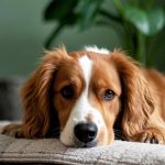 Picture of a dog lying on a pillow on the floor