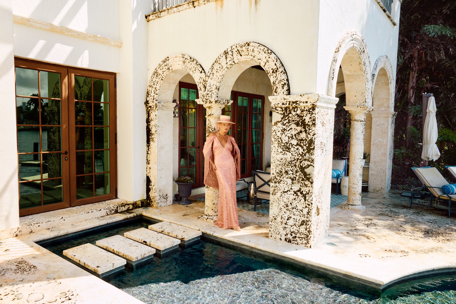 The Art of Living fashion editorial — Dress: SILVIA TCHERASSI, Accessories: ELIZABETH BUENAVENTURA, Hat: MAKI PALMATA, Shoes: GIVENCHY